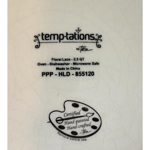 Large Temptations By Tara Lace Floral Mixing/ serving Bowl With Handles 2.5 Qt - Picture 7 of 10